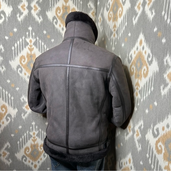 Pierotucci Espresso Lamb Shearling Leather Pilot Aviator Flight Jacket - Picture 13 of 16